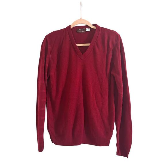 MACY’S Men’s Store Vintage Dark Red 100% Virgin Orlon V-Neck Sweater - Sz Medium - Picture 1 of 4